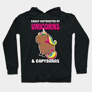 Easily Distracted by Unicorns and Capybaras Cartoon Hoodie